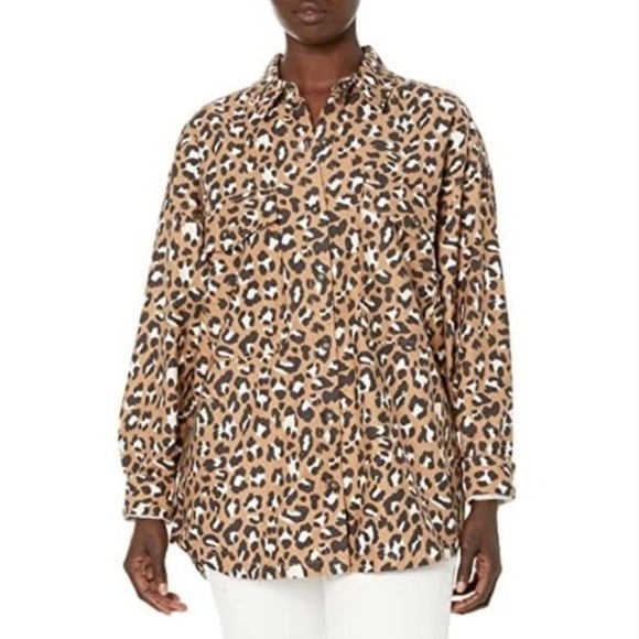 UGG Button Up Long Sleeve Leopard Print Button Down Shirt Womens Large NWT - Picture 1 of 8